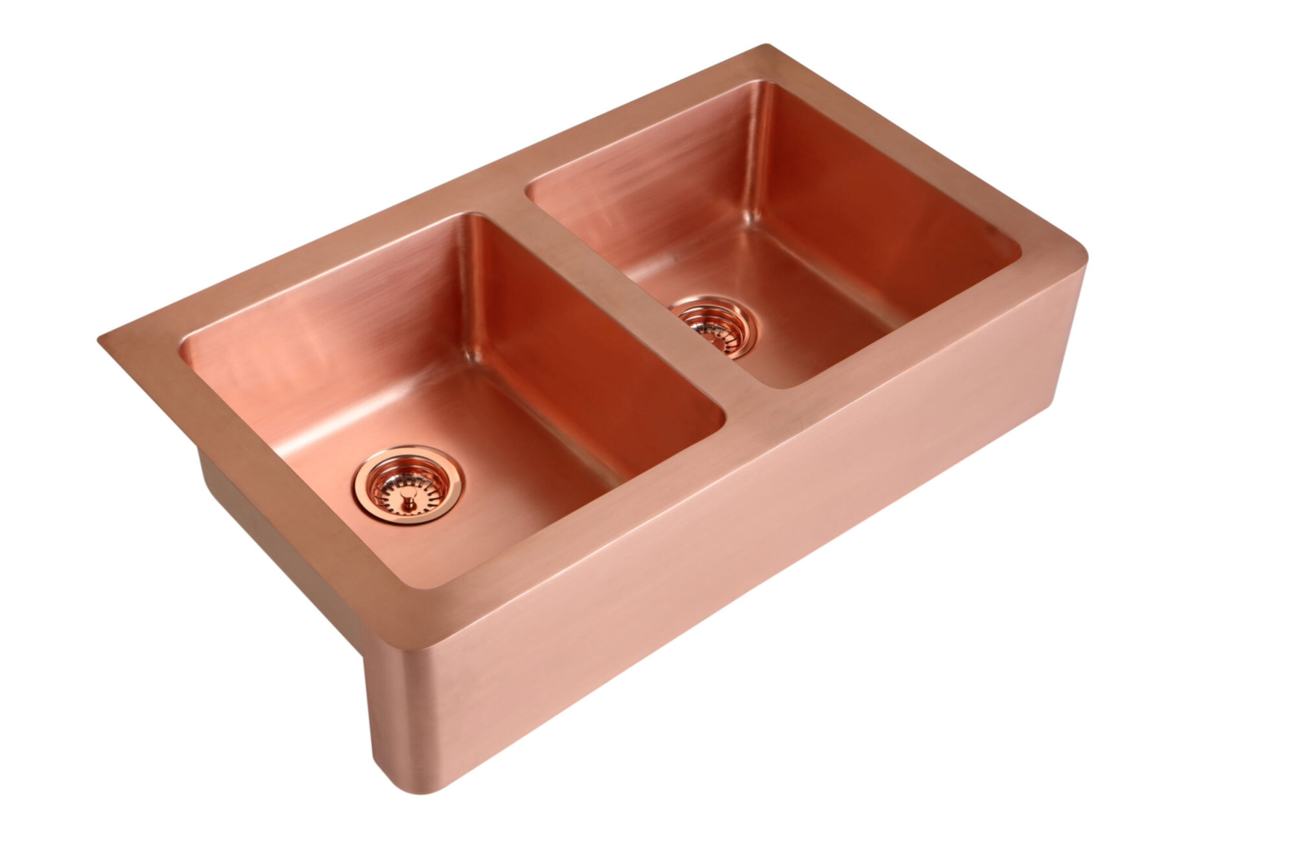 Premium 91.5cm Double Bowl Copper Kitchen Sink - Semi-Inset Brushed Copper Finish