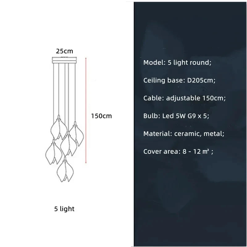 New Nordic Simple Ceramic Magnolia Chandelier