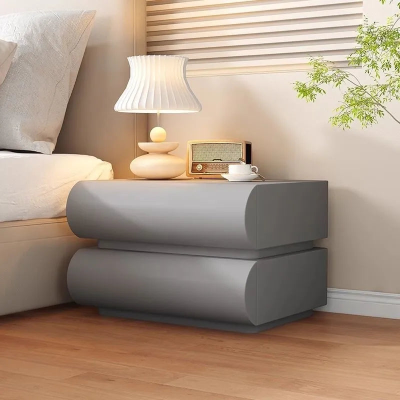 LuxeCream Solid Wood Bedside Table