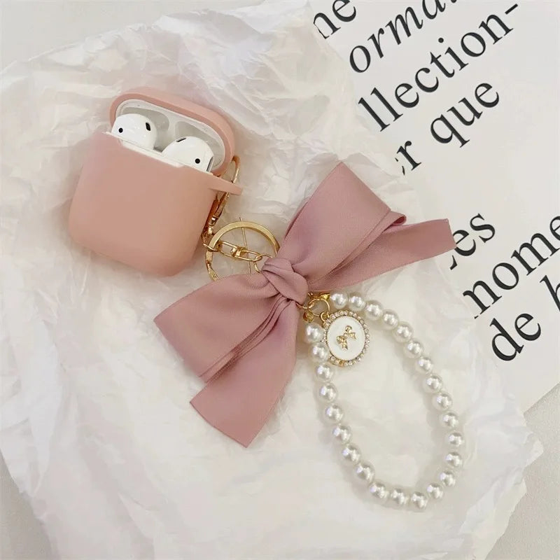 Pearl Bowknot Charm Keychain