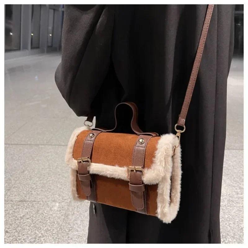 Lamb Plush Velvet Crossbody Handbag