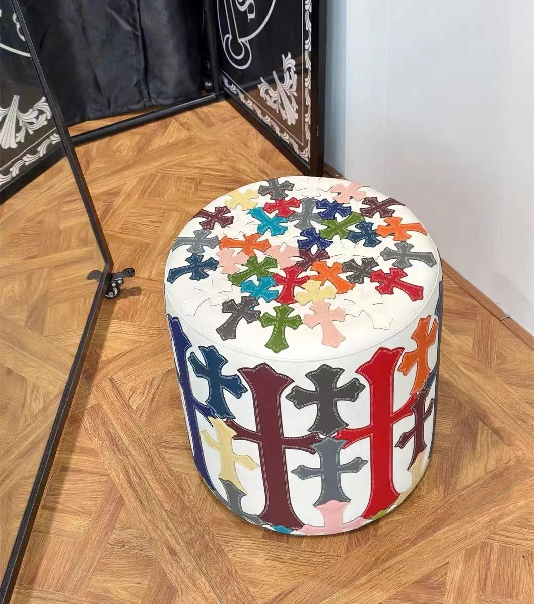 LuxeStitch Leather Stool