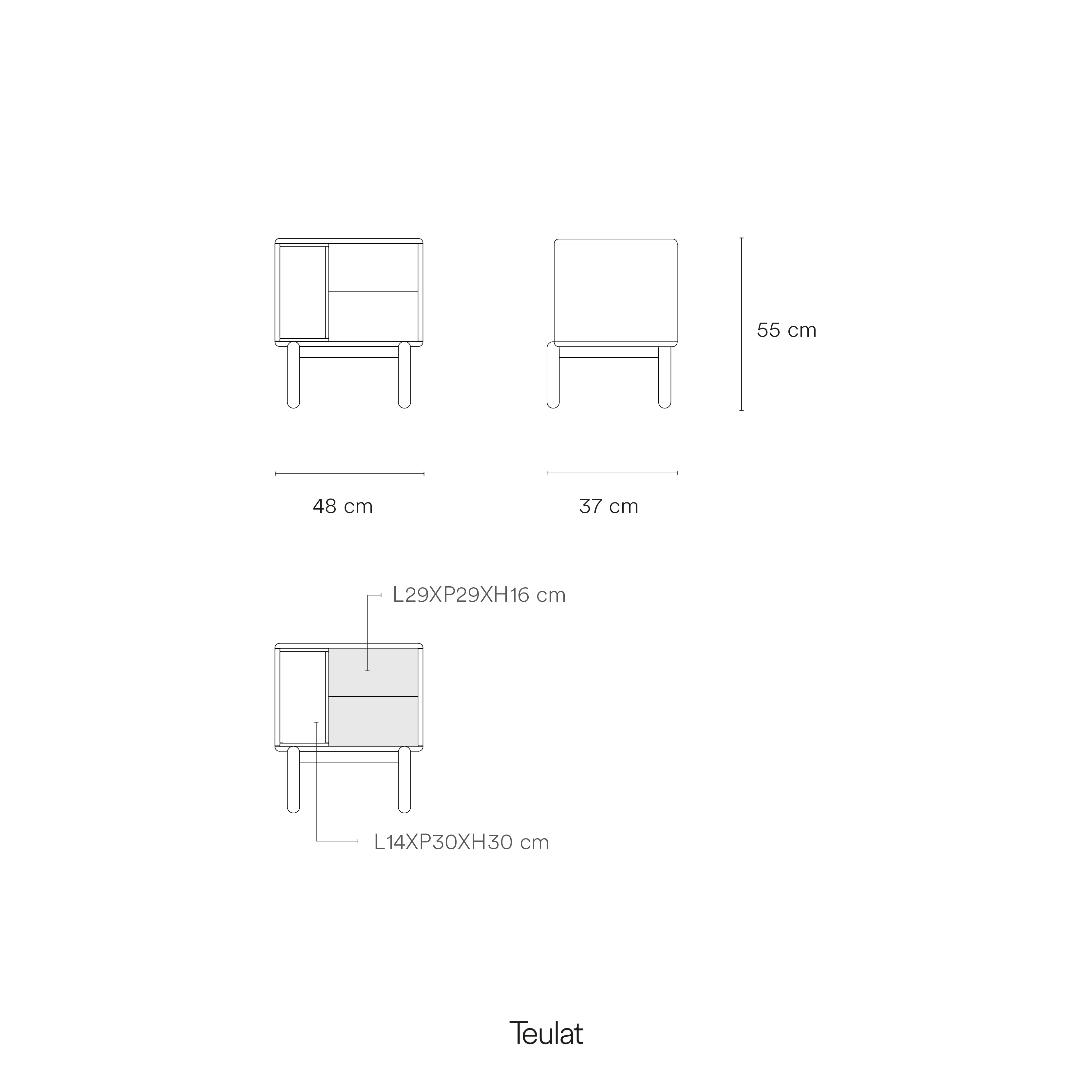 Bedside Table Corvo 2C1H Pearl Grey