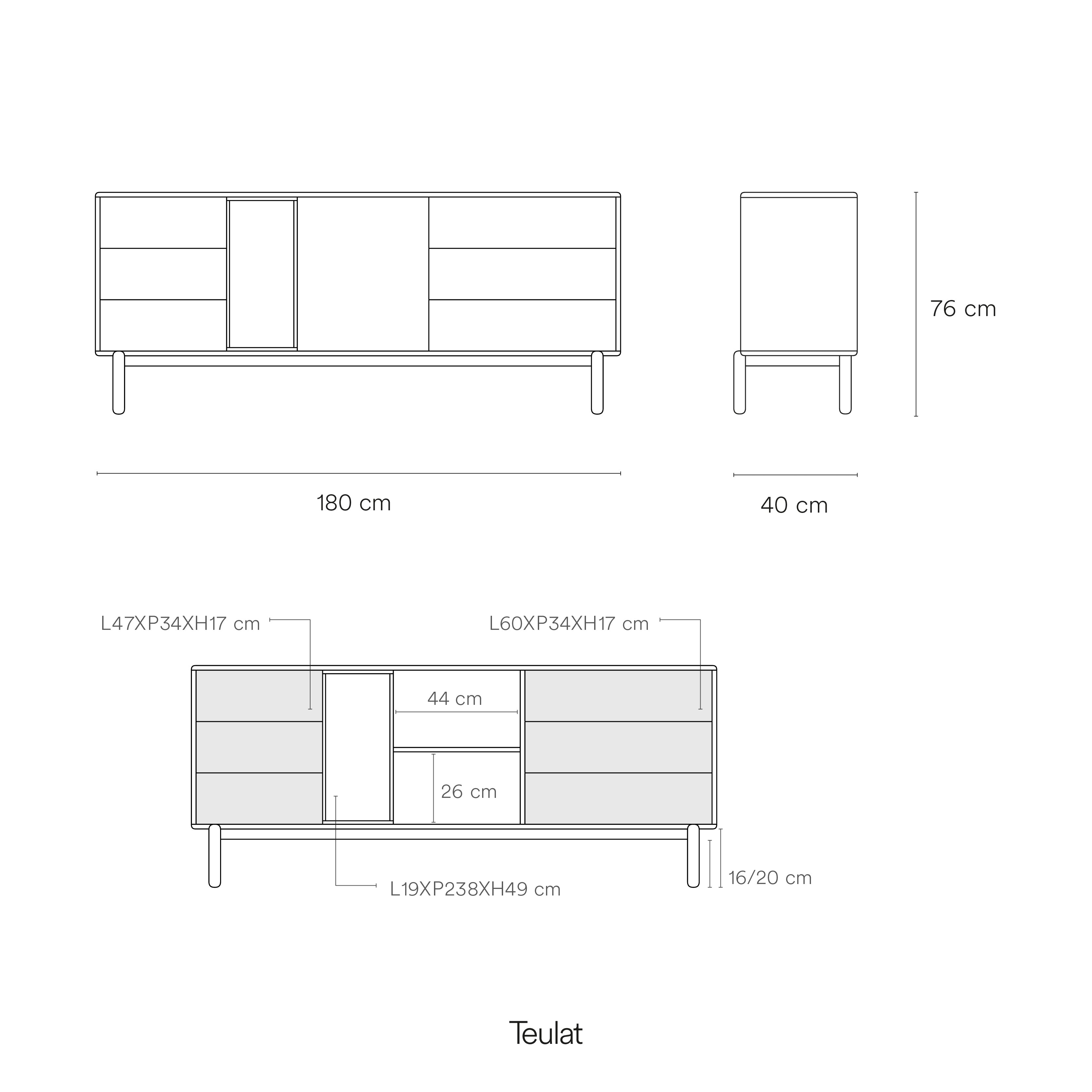 Sideboard Corvo 1D6Dr1H 180Cm Anthracite Gray