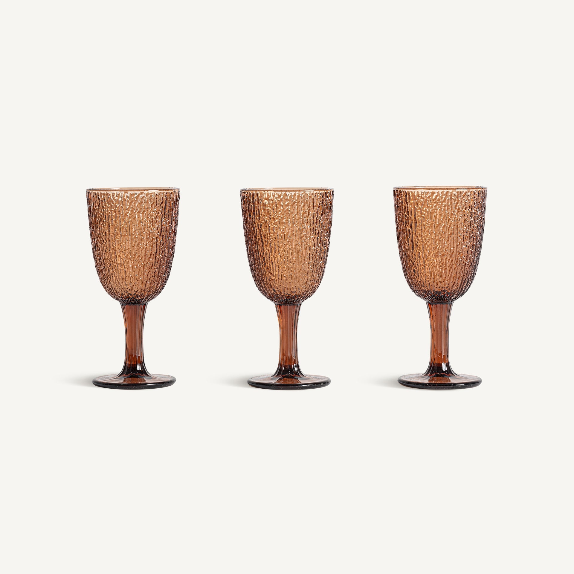 Textured Crystal Wine Glasses - Brown Set of 3