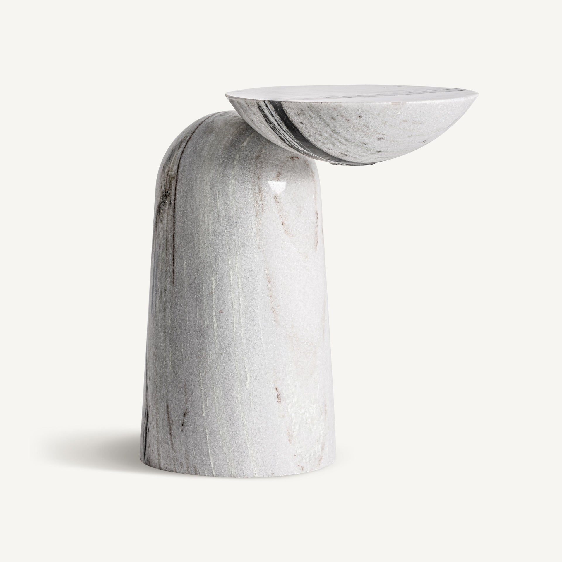 BAMBINO White Marble Side Table - Contemporary Round Accent Table