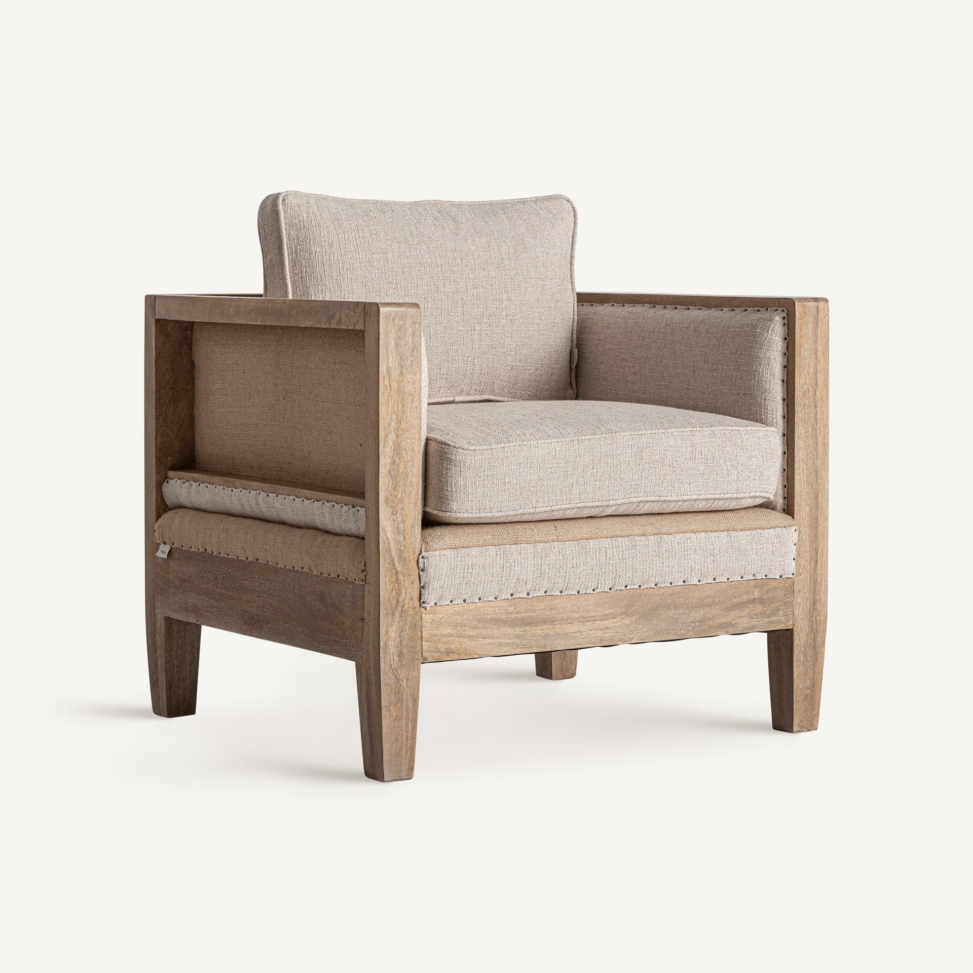 Grube Birch Wood Armchair with Linen & Jute Upholstery